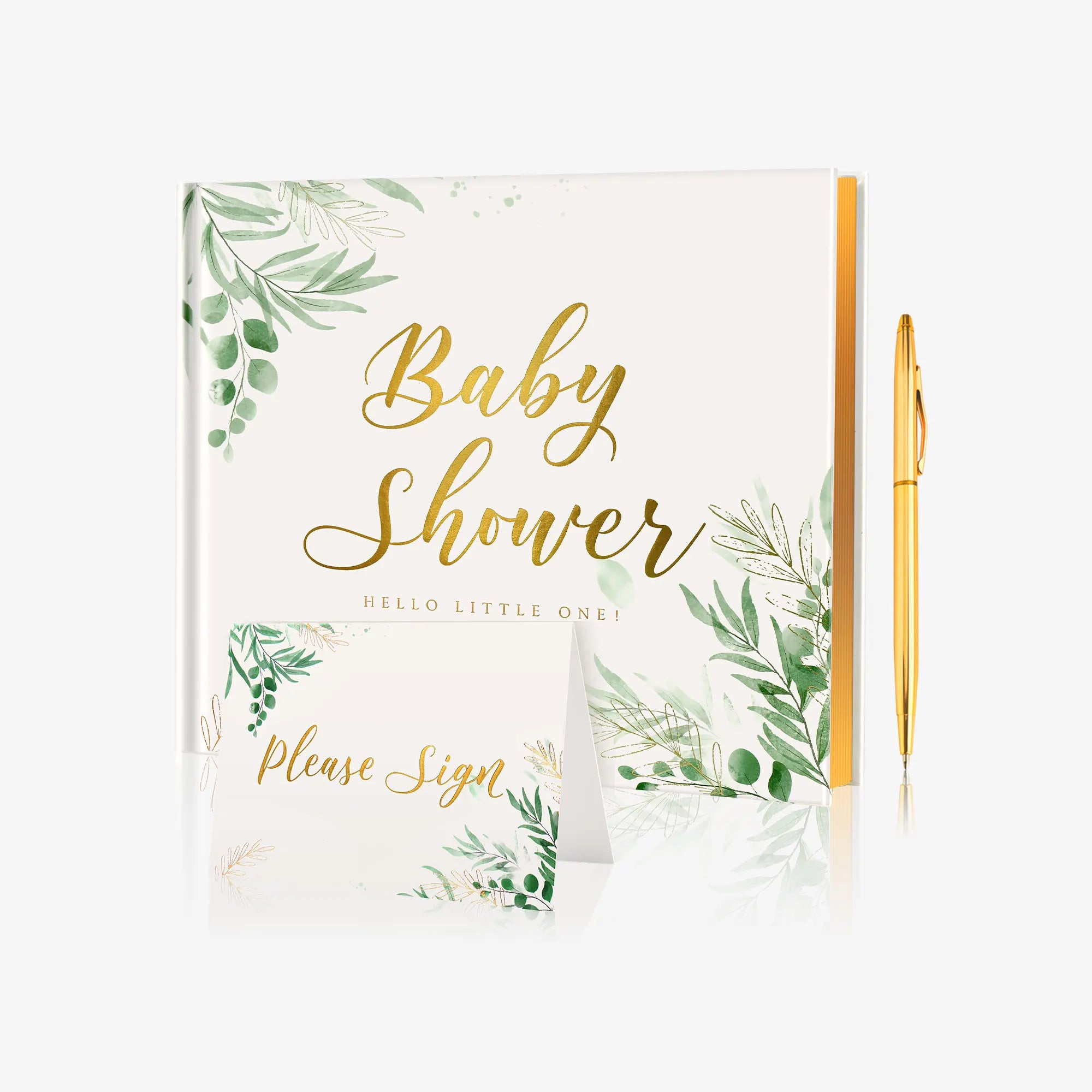 Molekaus baby shower guest book with premium linen cover and gold foil stamping details for recording messages and milestones.
