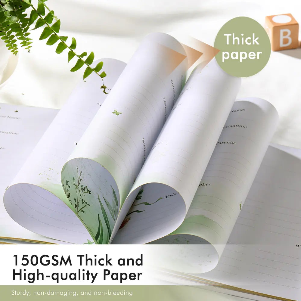 Molekaus baby shower guest book with high-quality, bleed-resistant pages, ensuring a smooth writing experience for every heartfelt message.
