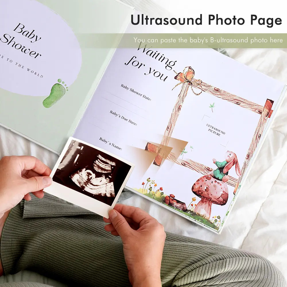 Molekaus baby shower guest book with premium linen cover and gold foil stamping details for recording messages and milestones.