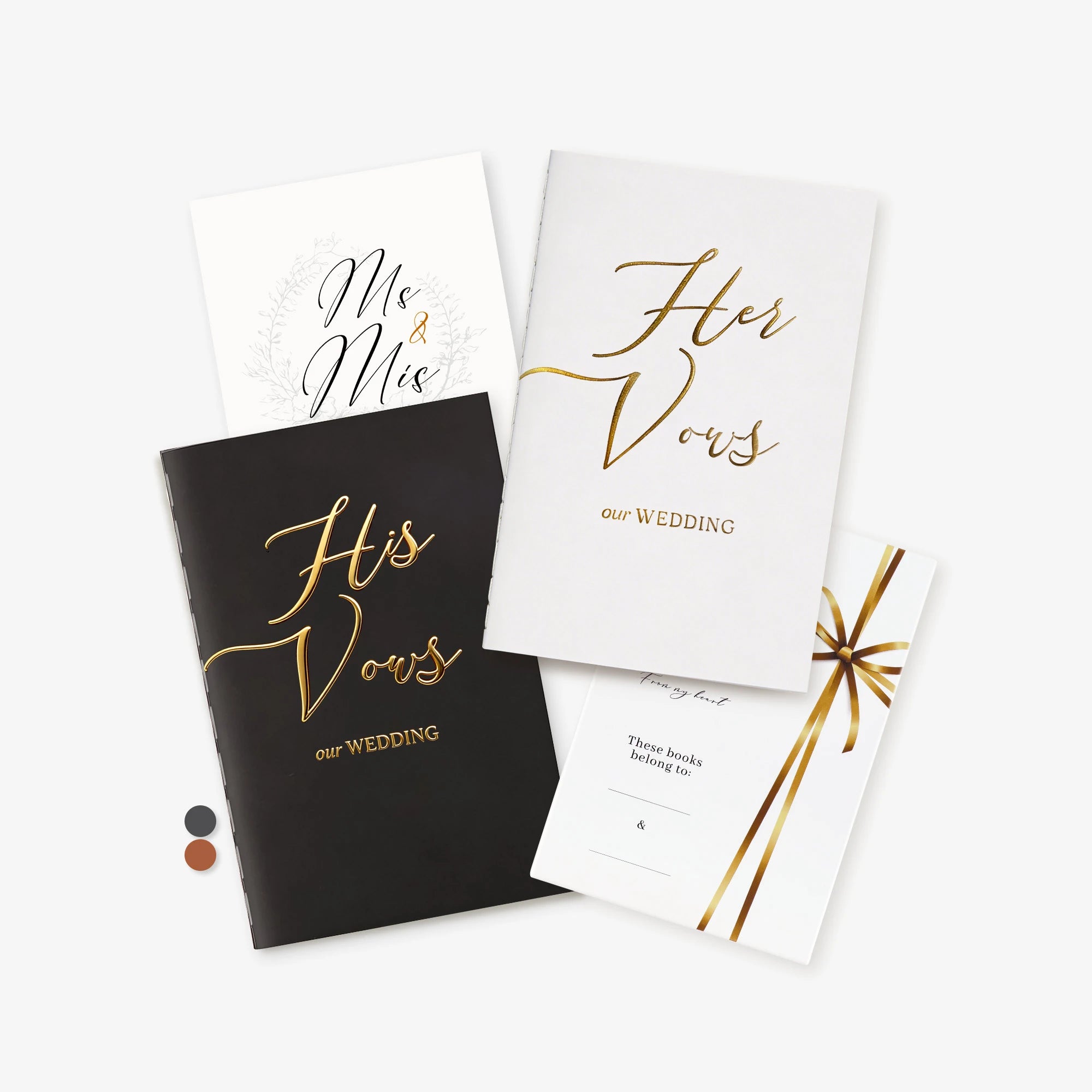 Read your eternal promises from the Molekaus His and Hers Vow Books. Featuring elegant gold foil details and a pocket-sized keepsake design.