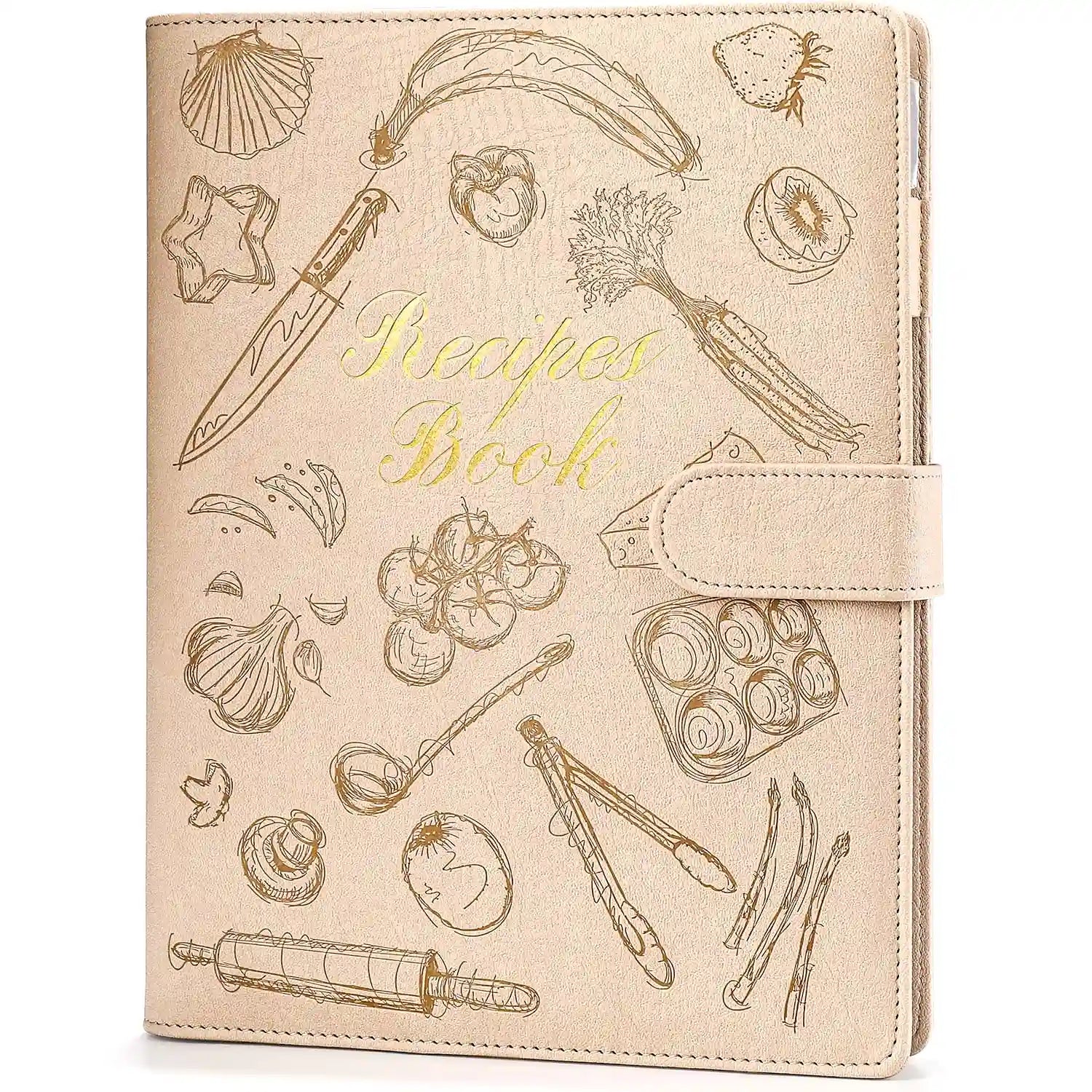 Molekaus premium black family recipe binder with gold foil lettering, featuring a 7x10 inch removable hardcover, 160 blank pages, and an elegant matching gift box.