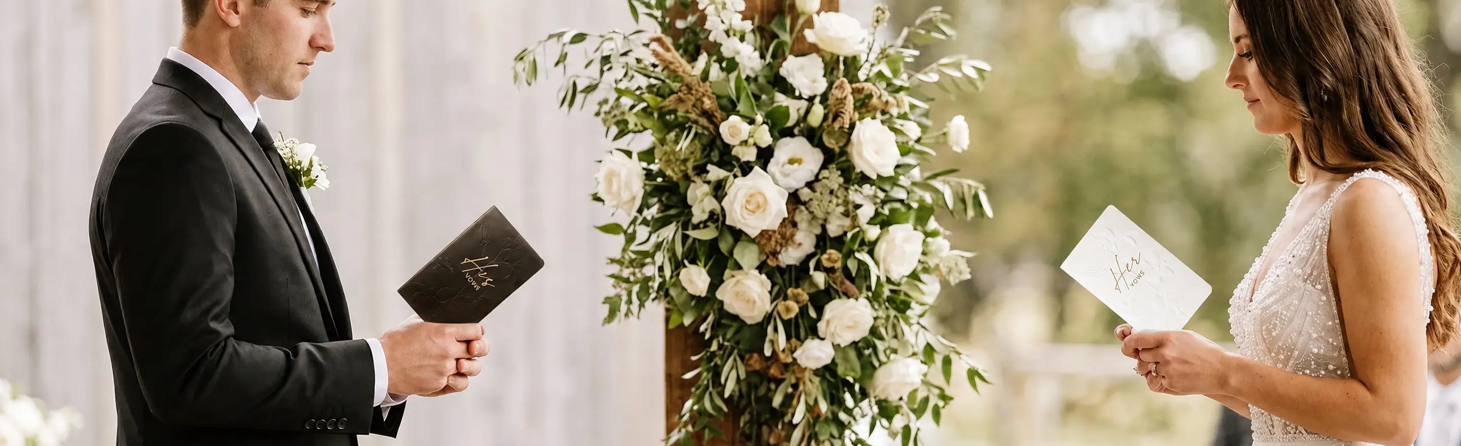 An elegant set of Molekaus handcrafted wedding vow books, designed with sophisticated gold foil accents to preserve your most sacred promises for a lifetime.
