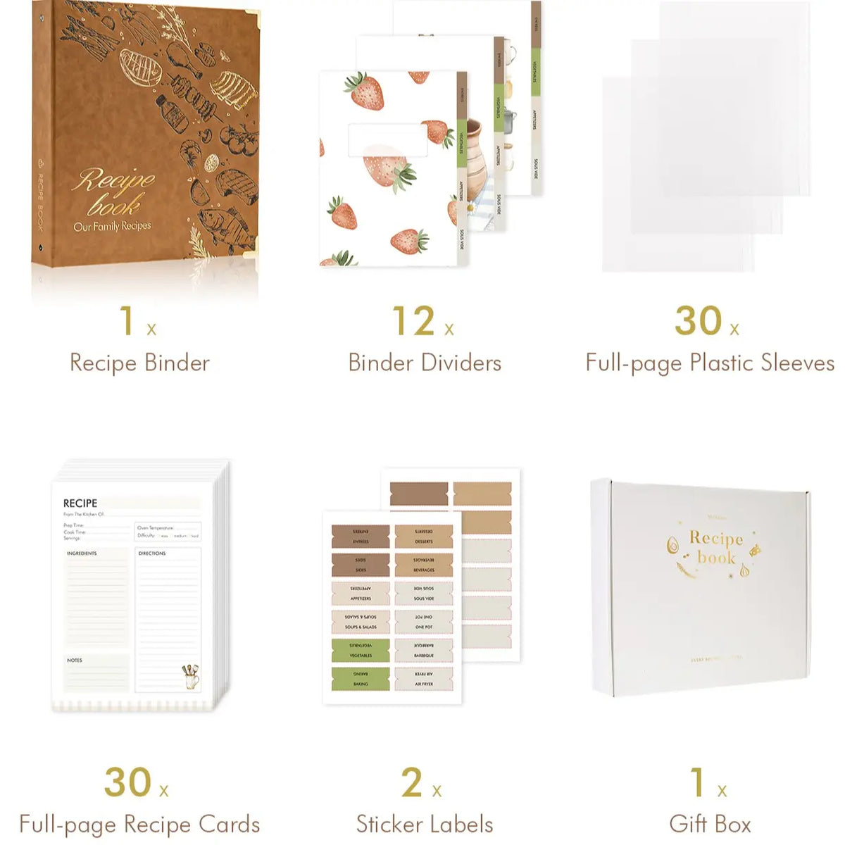 Molekaus premium recipe binder used during active meal prep, featuring clear protective sleeves to keep pages safe from cooking spills and stains.
