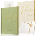 Molekaus premium linen his and hers wedding vow books with gold foil stamping and gilded edges, presented on a white background.