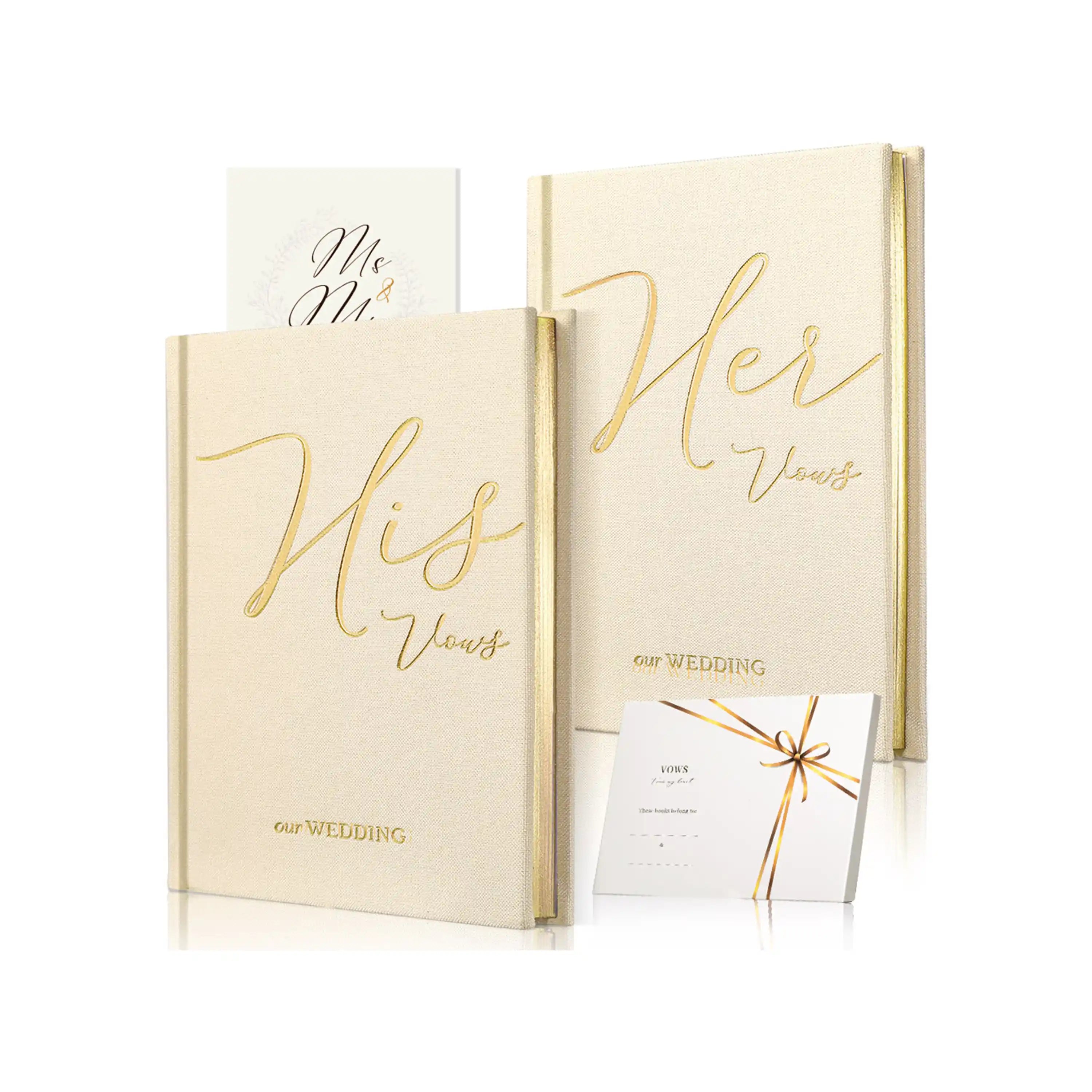 Interior view of the Molekaus linen wedding vow book, showcasing the premium lined pages and an elegant silk bookmark.
