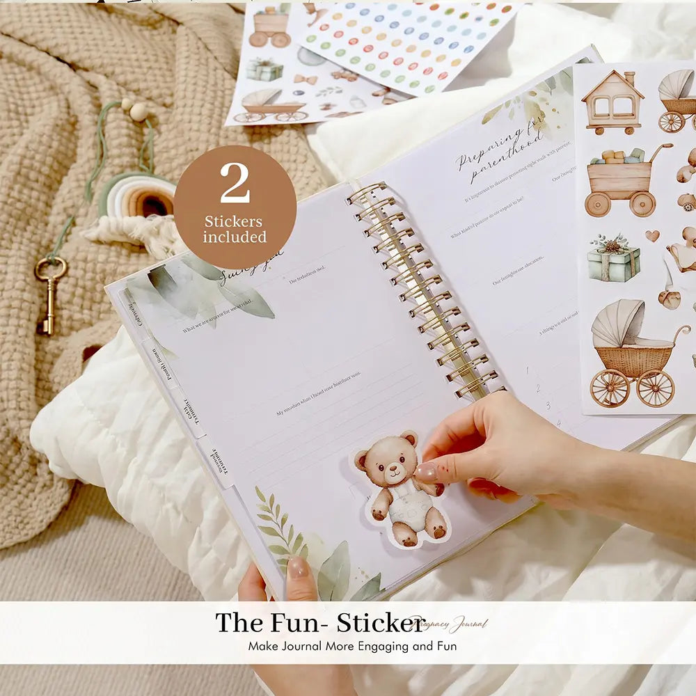 Molekaus pregnancy journal sticker set for personalized milestone tracking, including nursery setup and first kick documentation.
