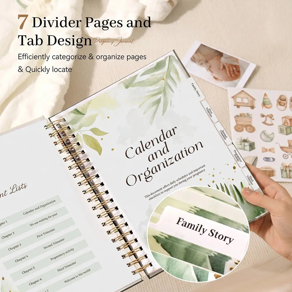Molekaus pregnancy planner with tabbed sections for baby shower and easy organization.
