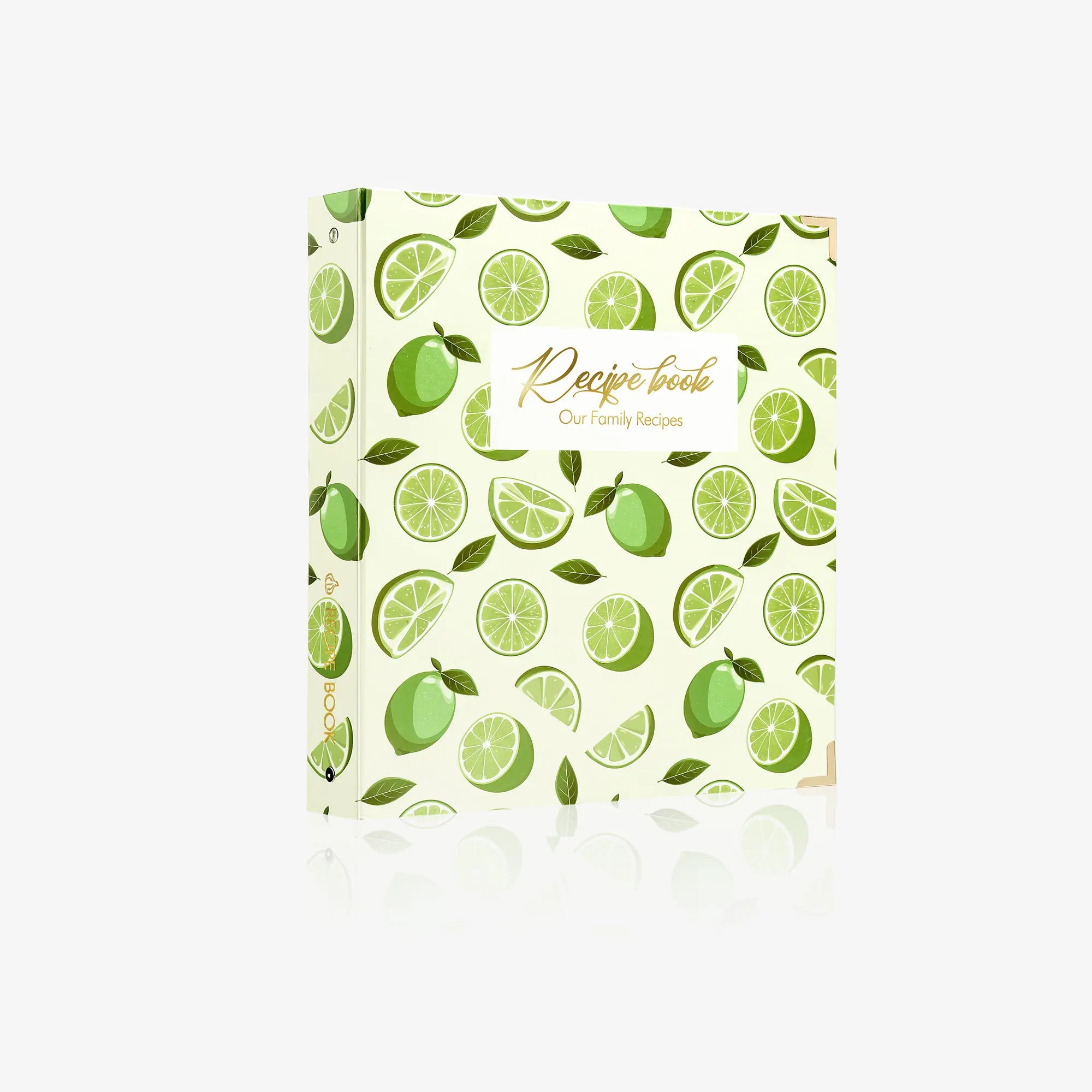 Molekaus 8.5x11 inch lemon-themed recipe binder set with clear plastic sleeves, tabbed dividers, and matching botanical recipe cards.